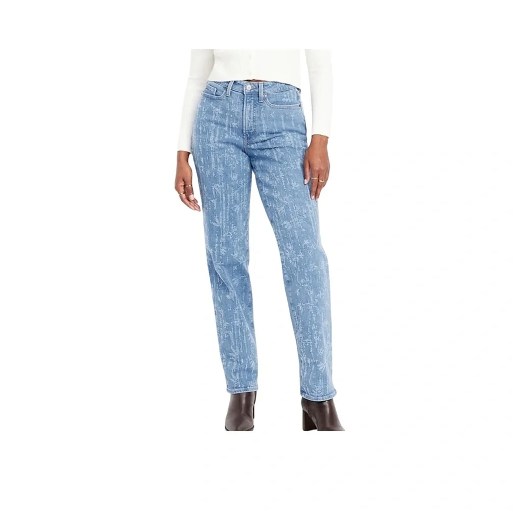 Old Navy High Rise Straight Leg Jeans Blue Pattern Wash Size 8